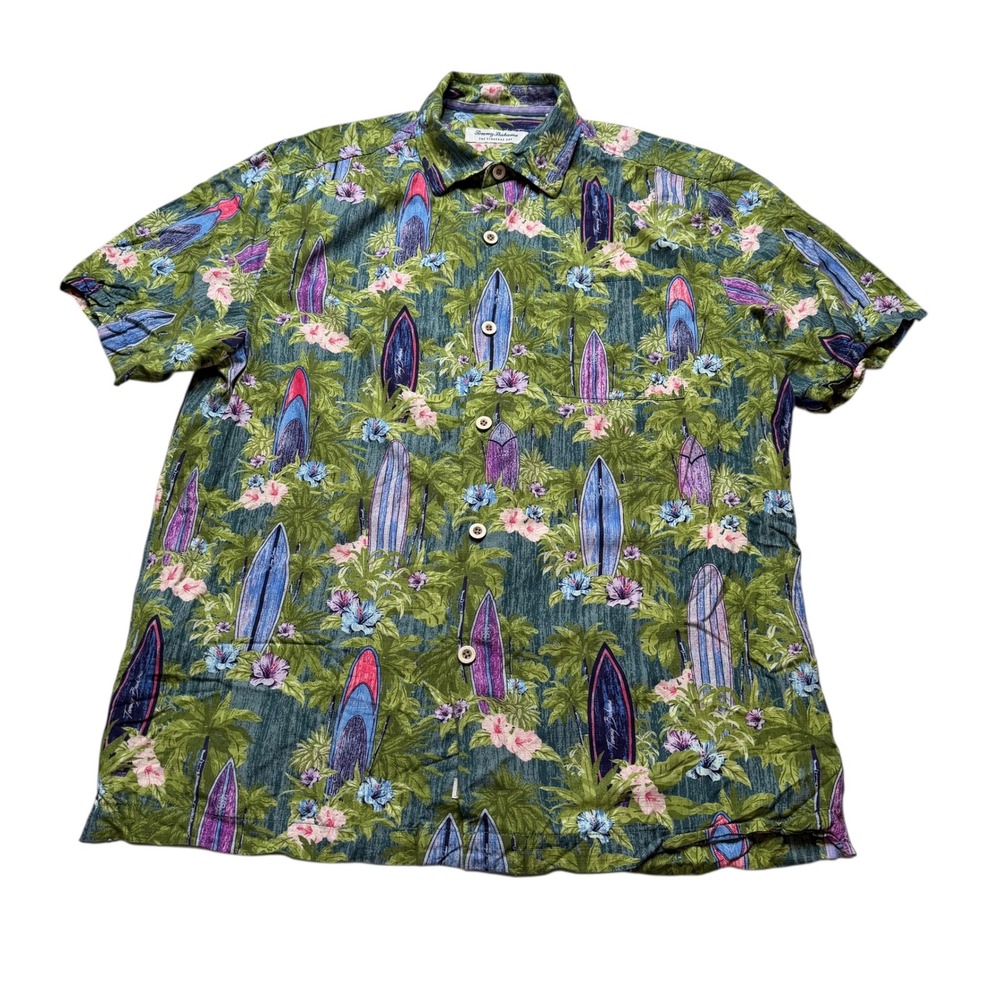 TOMMY BAHAMA Veracruz Cay Shirt Green‎ Surfboard Tropical Men's Size Medium